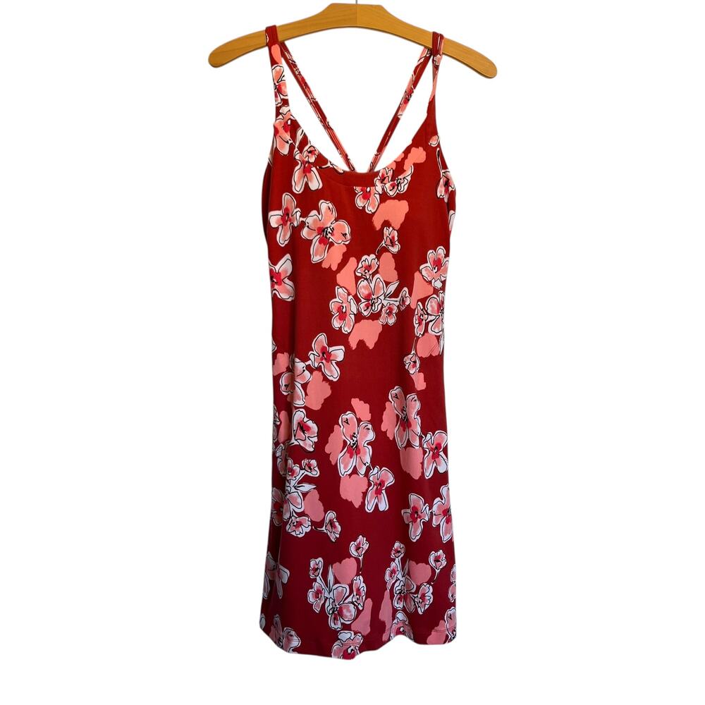 Title Nine Built in Bra Yes Dress Flora Red Athletic Travel Mini Cross Back M
